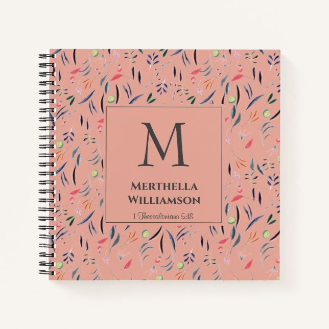 Monogram | Coral Pink | Floral PERSONALIZED Notebook (Front)