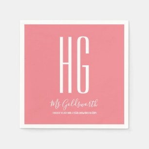 Monogram Coral Pink Personalised Stylist Brand Napkin