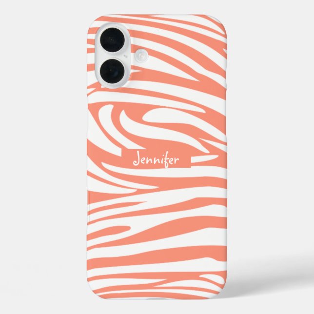 Monogram Coral Pink Striped Zebra Pattern Trendy Case-Mate iPhone Case (Back)