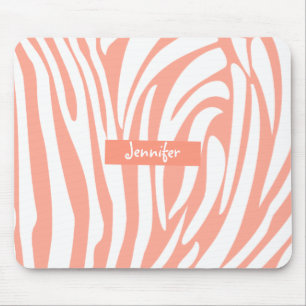 Monogram Coral Pink Striped Zebra Pattern Trendy Mouse Mat