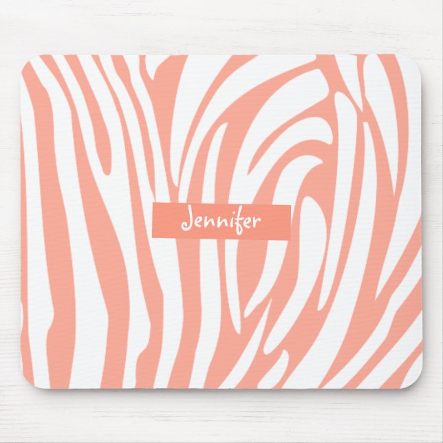 Monogram Coral Pink Striped Zebra Pattern Trendy Mouse Mat (Front)
