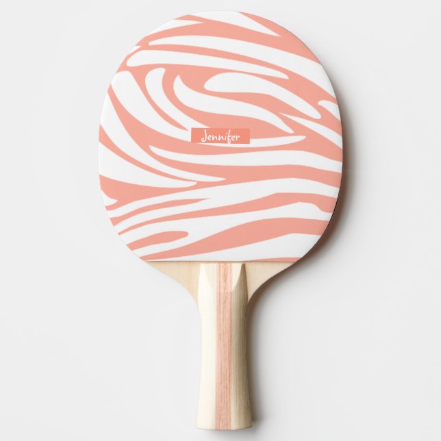 Monogram Coral Pink Striped Zebra Pattern Trendy Ping Pong Paddle (Front)