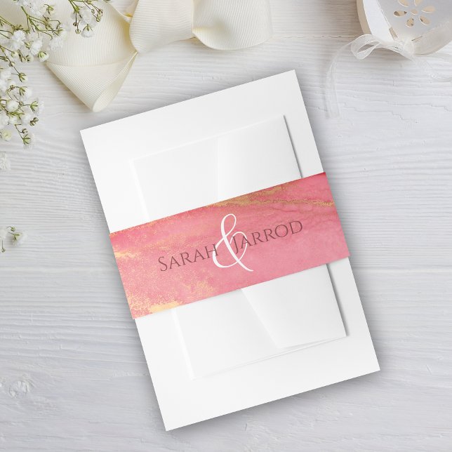 Monogram Coral Pink Wedding  Invitation Belly Band (Monogram Coral Pink Wedding Invitation Belly Band)