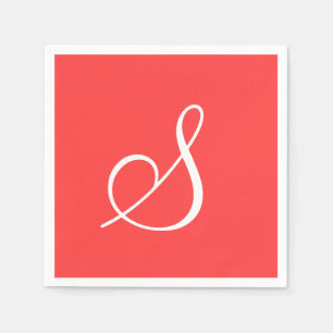 Monogram Coral Red Classy Monochromatic Paper Napk Napkin