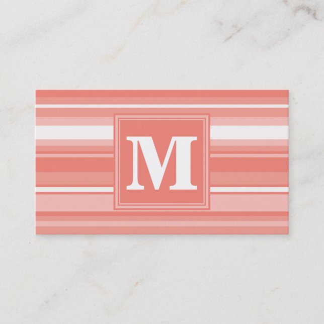 Monogram coral stripes business card (Front)