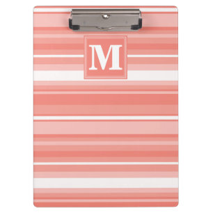 Monogram coral stripes clipboard