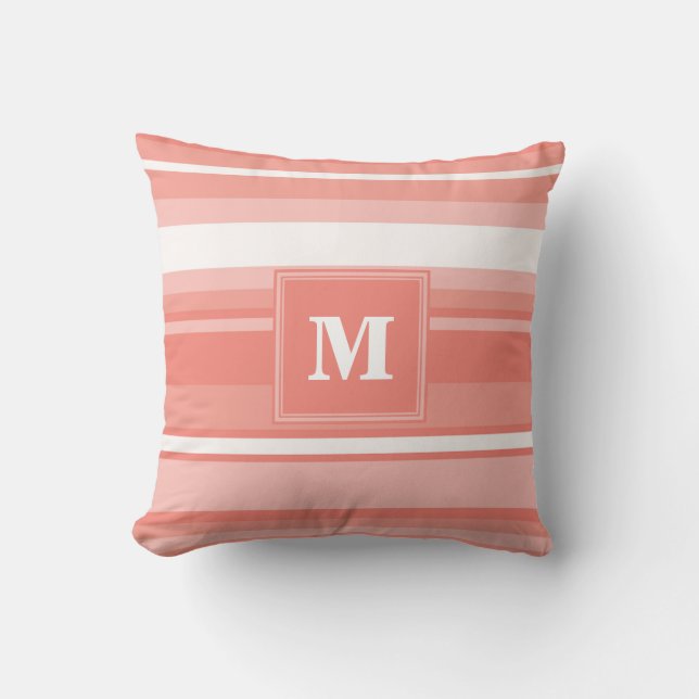 Monogram coral stripes cushion (Front)