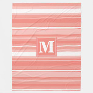 Monogram coral stripes fleece blanket