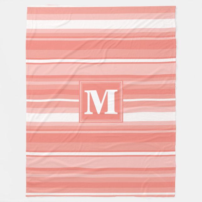 Monogram coral stripes fleece blanket (Front)