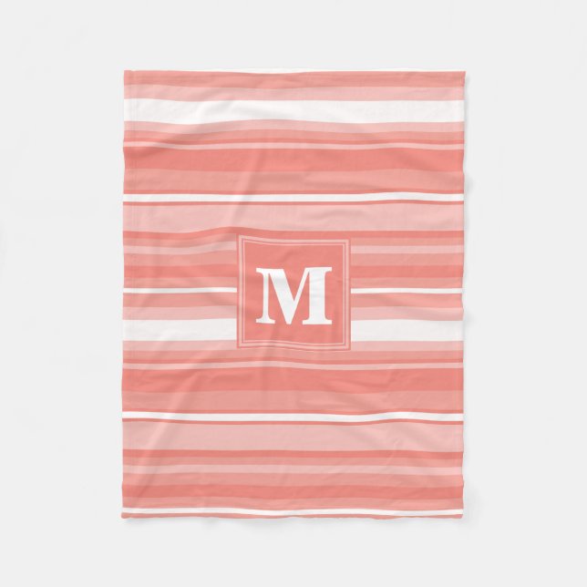 Monogram coral stripes fleece blanket (Front)