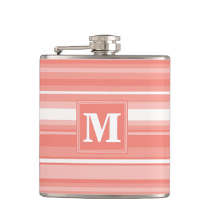 Monogram coral stripes hip flask