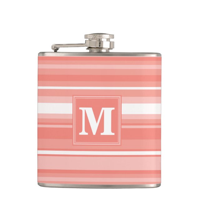 Monogram coral stripes hip flask (Front)