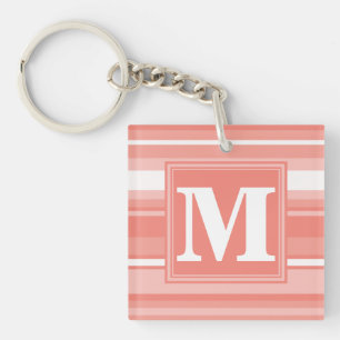 Monogram coral stripes key ring