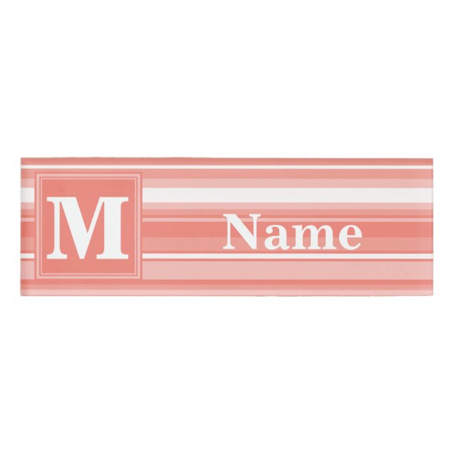 Monogram coral stripes name tag (Front)