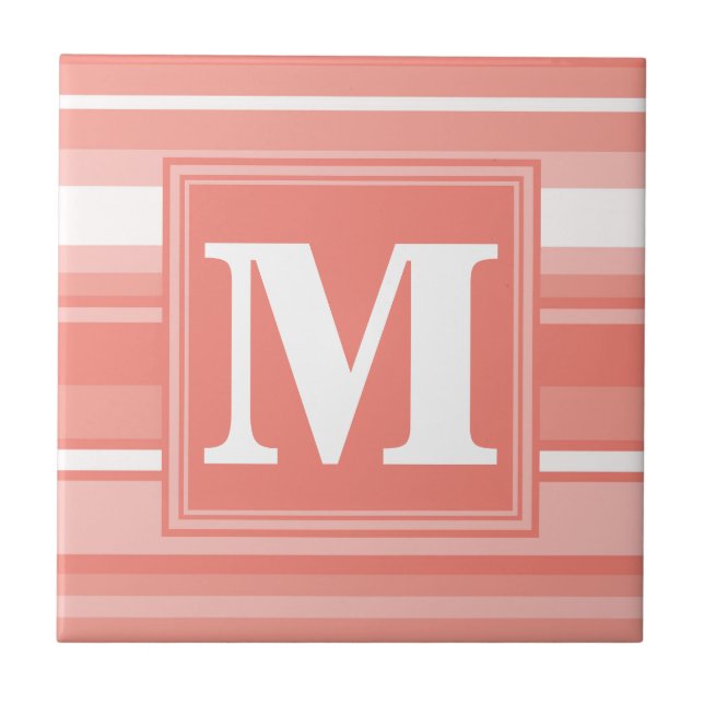 Monogram coral stripes tile (Front)