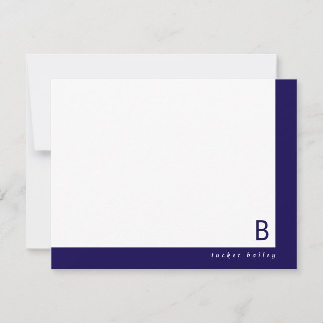 Monogram Corner Band Dark Blue Personal Stationery Card (Front)