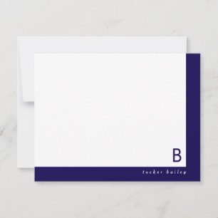 Monogram Corner Band Dark Blue Personal Stationery Card