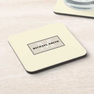 Monogram Cornsilk Solid Color Background Coaster