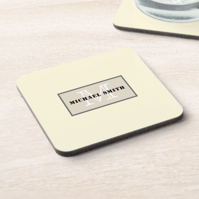 Monogram Cornsilk Solid Color Background Coaster (Left Side)