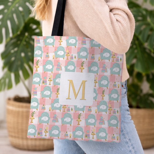 Monogram Cosy Cat & Book Tote Bag Girly Pink (Creator Uploaded)
