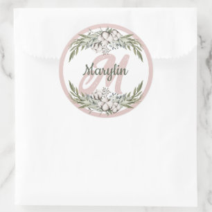 Monogram Cotton Flower Foliage Minimal design Classic Round Sticker