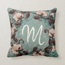 Monogram Cotton Wreath Custom Pillow