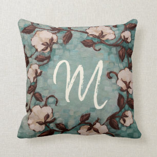 Monogram Cotton Wreath Custom Pillow