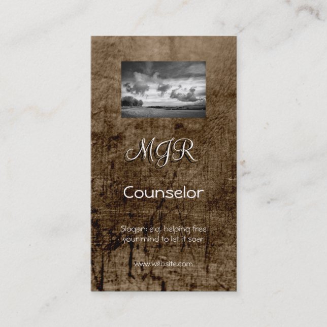Monogram, Counselling Services, leather-effect Business Card (Front)