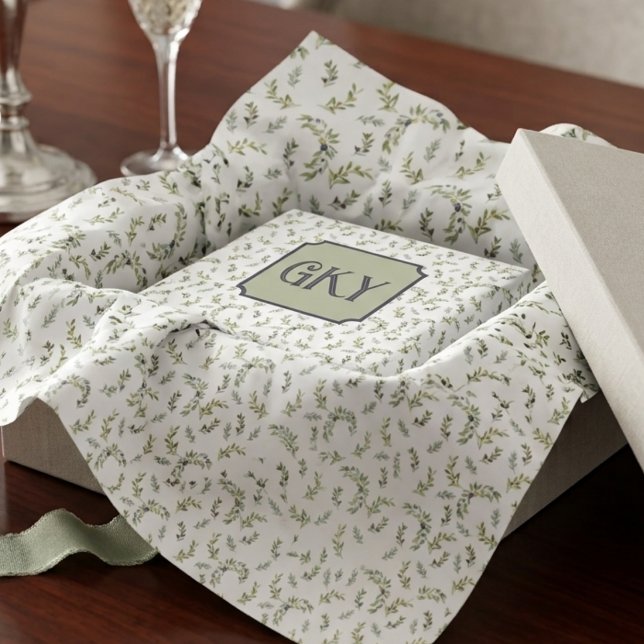 Monogram Country Chic Watercolor Olive Pattern Tissue Paper (Creator Uploaded)