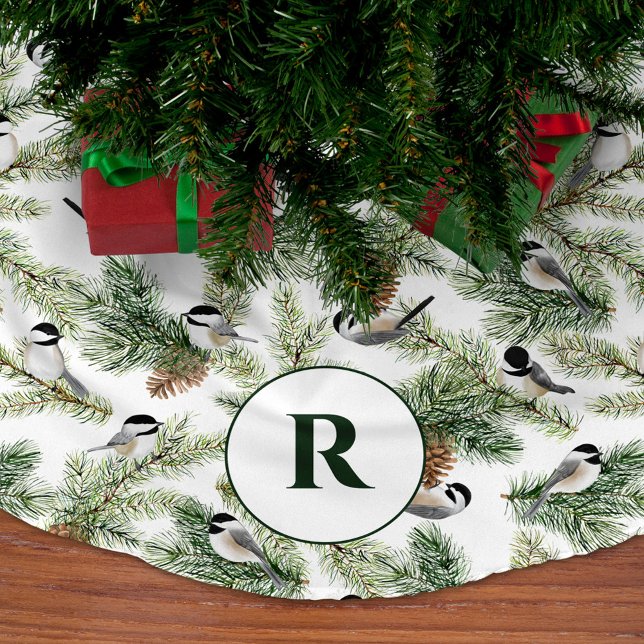 Monogram Country Christmas Birds Pine Branches Brushed Polyester Tree Skirt (Creator Uploaded)