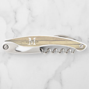 Monogram Country Rustic Script Name Personalised  Corkscrew