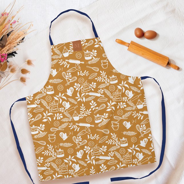 Monogram Country-Style Baking Pattern Yellow Apron (Monogram Country-Style Baking Pattern Yellow Apron)