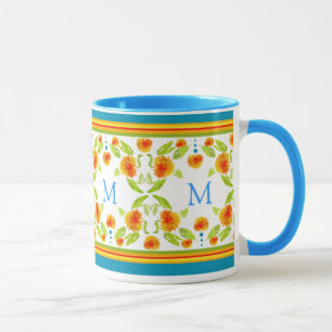 Monogram Country Style Orange Marigolds Border Mug