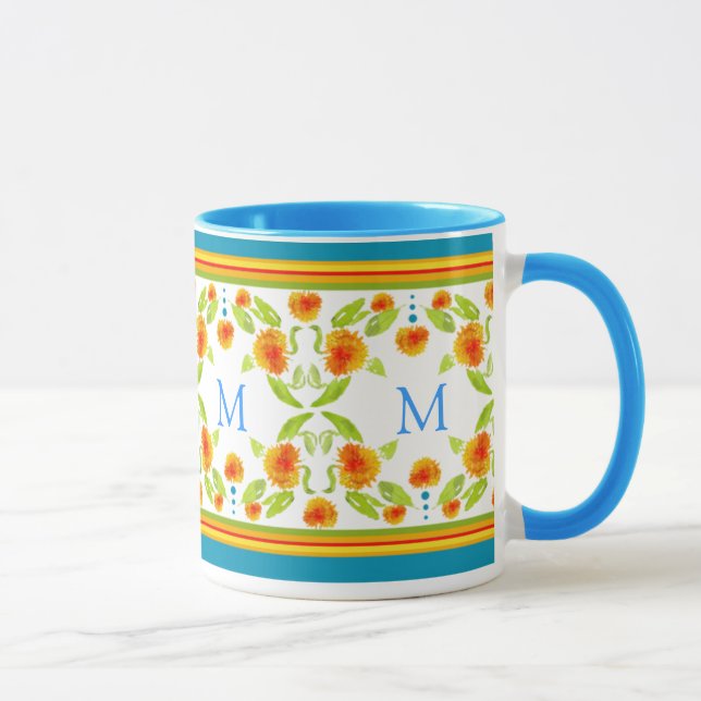 Monogram Country Style Orange Marigolds Border Mug (Right)
