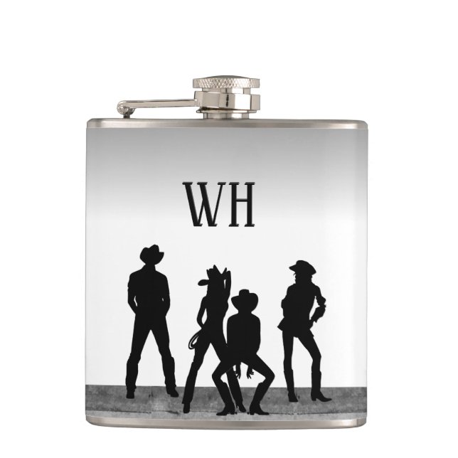 Monogram Country Western Fun Hip Flask (Front)