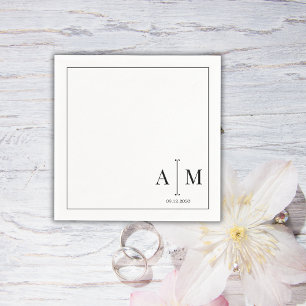 Monogram Couple Date Simple Border Wedding Napkin