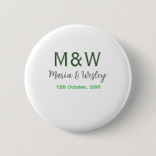 Monogram couple grey green modern romantic date si 6 cm round badge