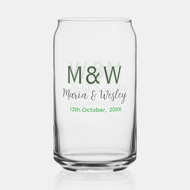 Monogram couple grey green modern romantic date si can glass (Front)