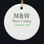 Monogram couple grey green modern romantic date si ceramic tree decoration<br><div class="desc">girly design</div>