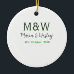 Monogram couple grey green modern romantic date si ceramic tree decoration<br><div class="desc">girly design</div>