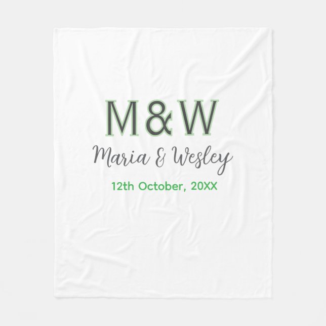 Monogram couple grey green modern romantic date si fleece blanket (Front)