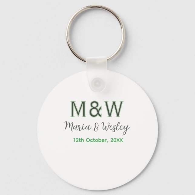 Monogram couple grey green modern romantic date si key ring (Front)