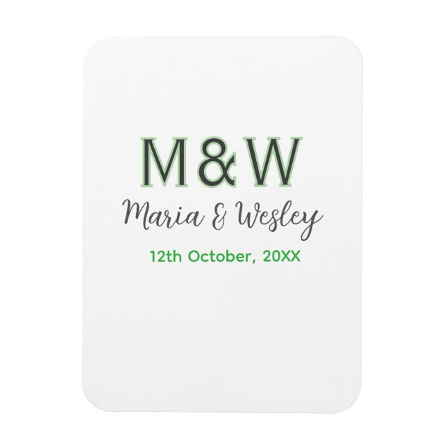 Monogram couple grey green modern romantic date si magnet (Vertical)