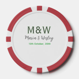Monogram couple grey green modern romantic date si poker chips