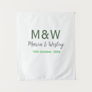 Monogram couple grey green modern romantic date si tapestry