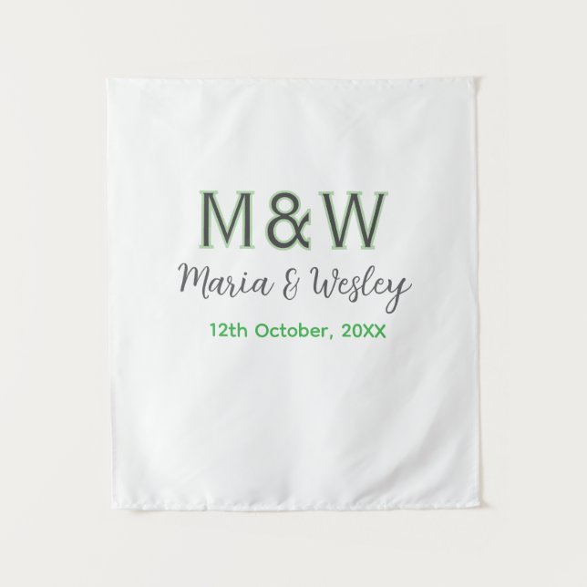 Monogram couple grey green modern romantic date si tapestry (Front)