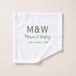 Monogram couple grey green modern romantic date si wash cloth