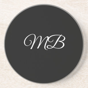 Monogram Couple Initial Black White Gift Favour Coaster