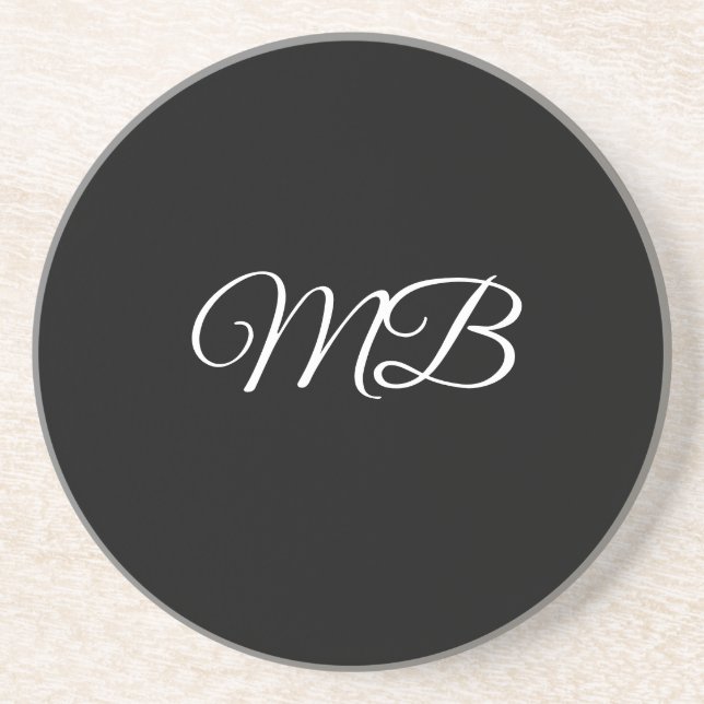 Monogram Couple Initial Black White Gift Favour Coaster (Front)