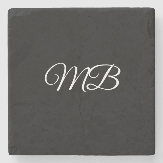 Monogram Couple Initial Black White Gift Favour Stone Coaster (Front)